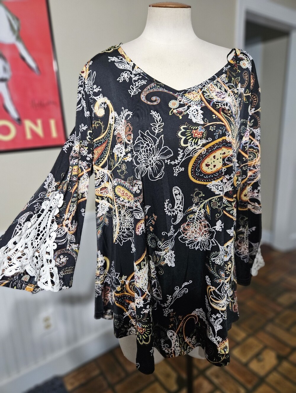 Stem And Vine Crochet Sleeve Boho Tunic Dress 2X